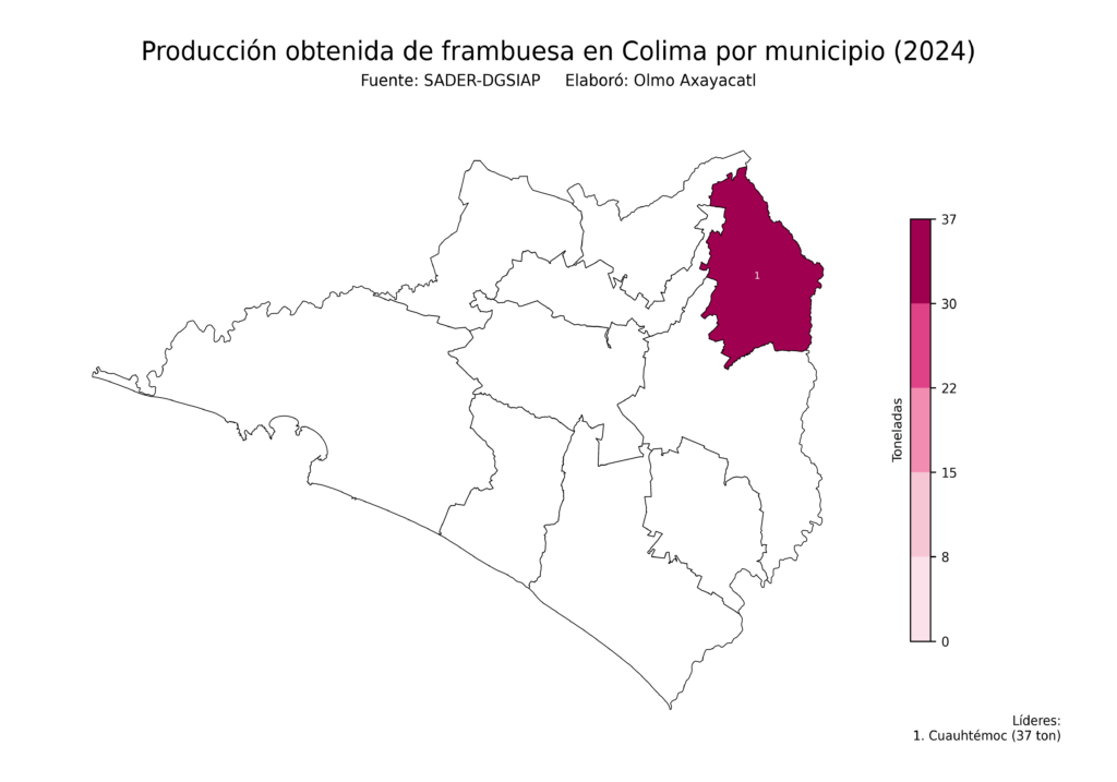 México Producción Agrícola Frambuesa Colima (producción obtenida)