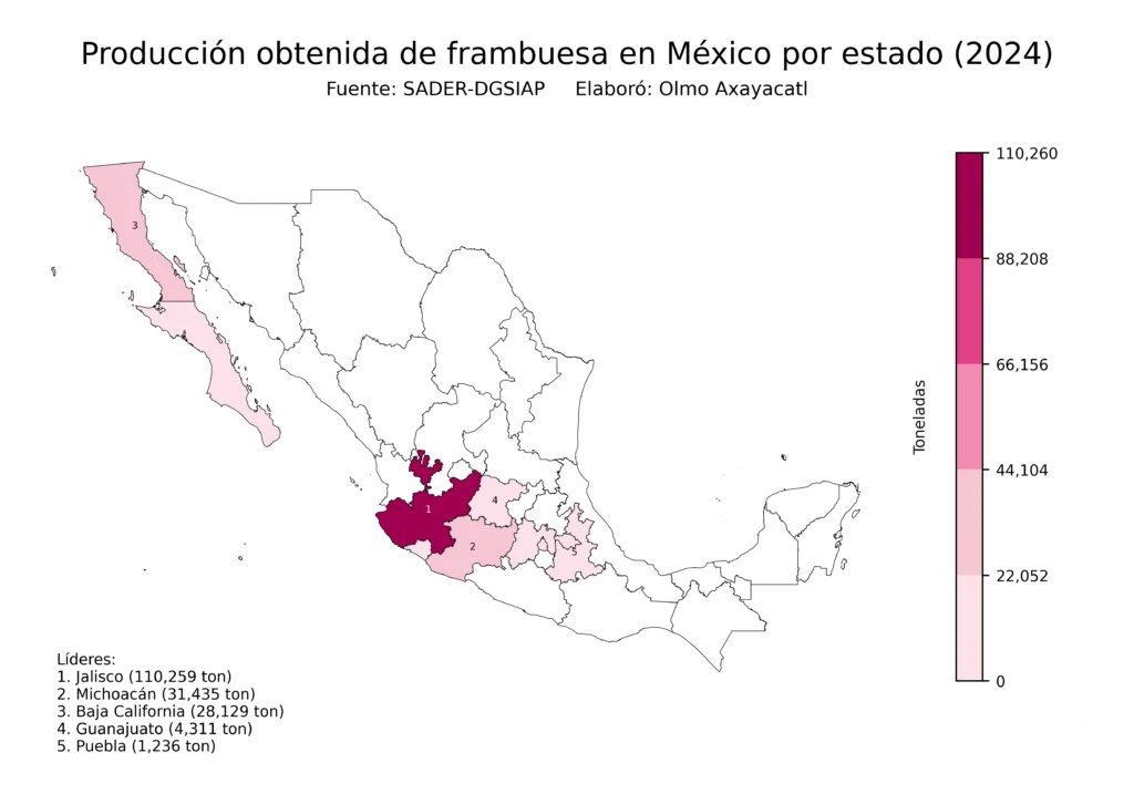 México Producción Agrícola Frambuesa (Estados Producción)