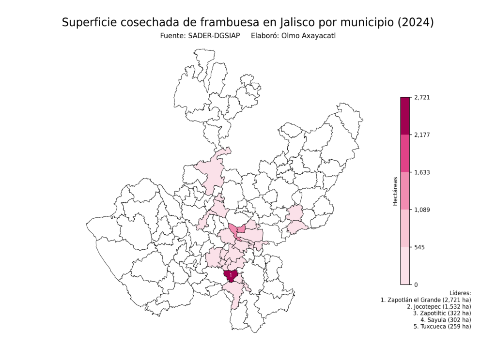 México Producción Agrícola Frambuesa Jalisco (superficie cosechada)